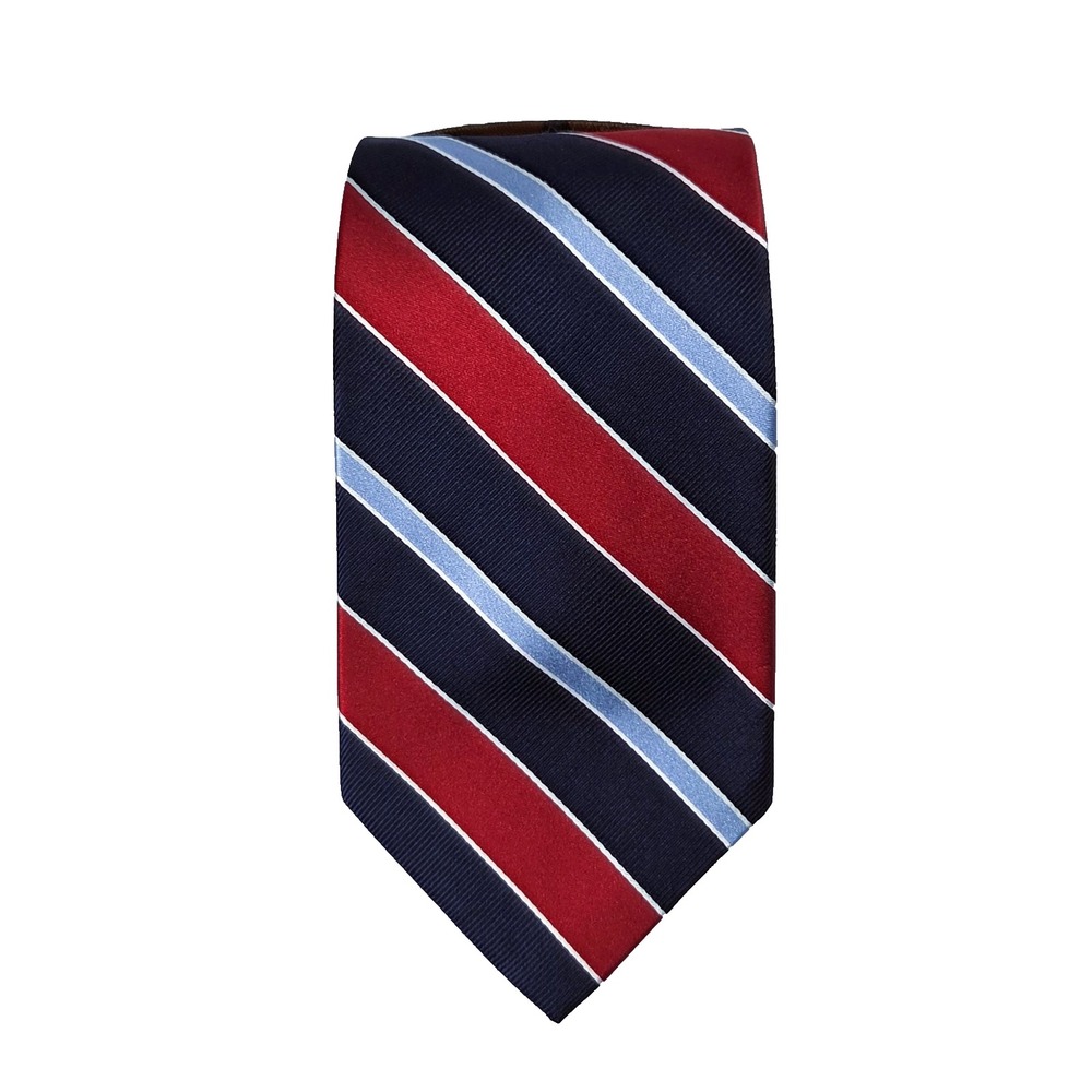NWT Vintage TOMMY HILFIGER 100% Silk Mixed-Weave Jacquard Stripe Necktie Red/Nav